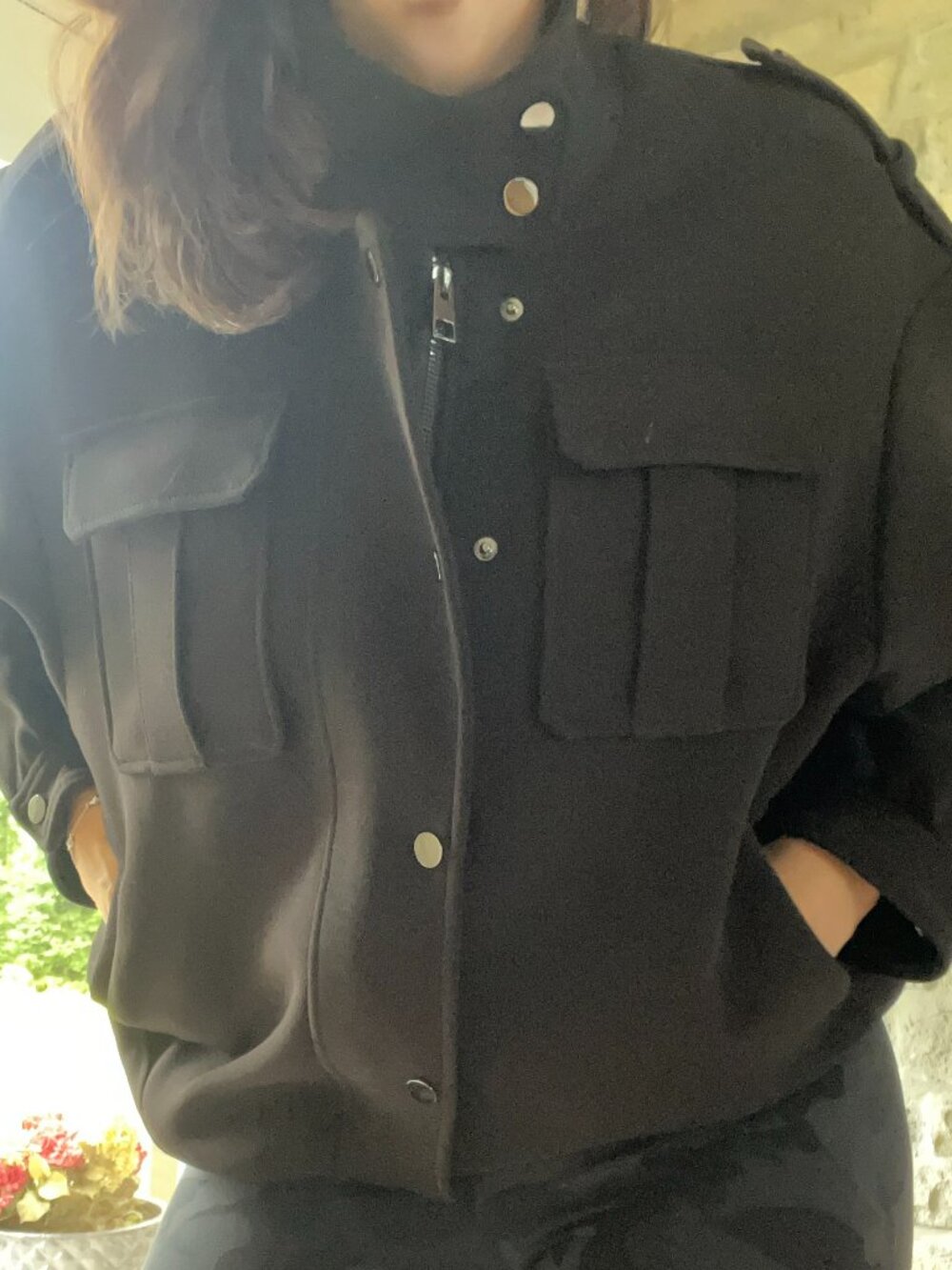 BA&SH Oversized Funnel Neck Crepe Jacket Size M Like New
